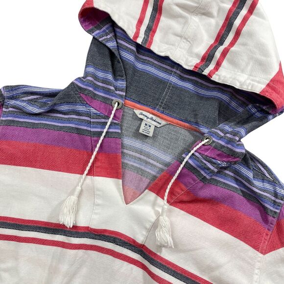 Tommy Bahama Medium Hooded Sunset Striped Multi Color Tunic 100% Cotton - Picture 2 of 5